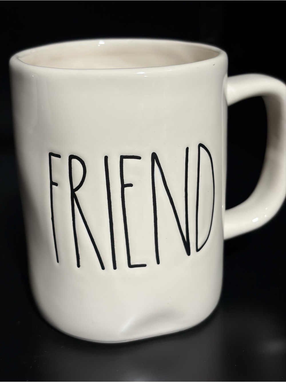 Rae Dunn White Ceramic Mug with Black 'FRIEND' Lettering
